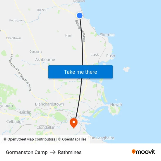 Gormanston Camp to Rathmines map