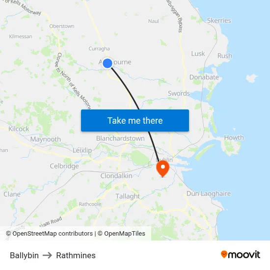 Ballybin to Rathmines map