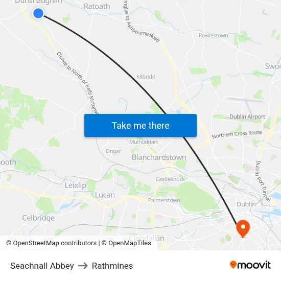 Seachnall Abbey to Rathmines map
