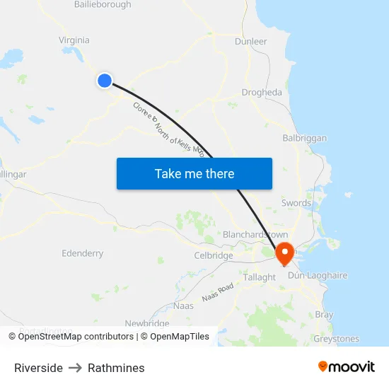 Riverside to Rathmines map
