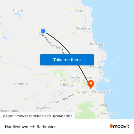 Hurdlestown to Rathmines map
