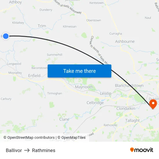 Ballivor to Rathmines map