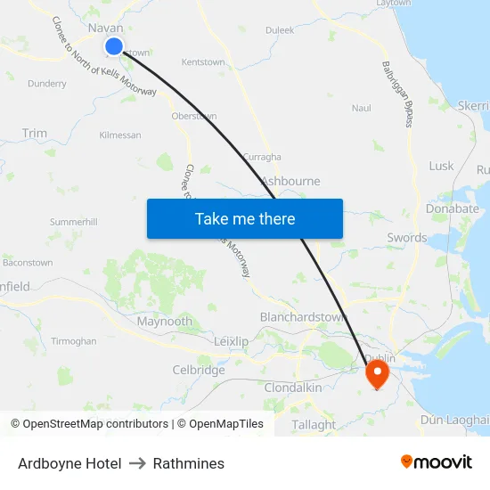 Ardboyne Hotel to Rathmines map