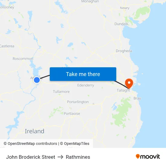 John Broderick Street to Rathmines map