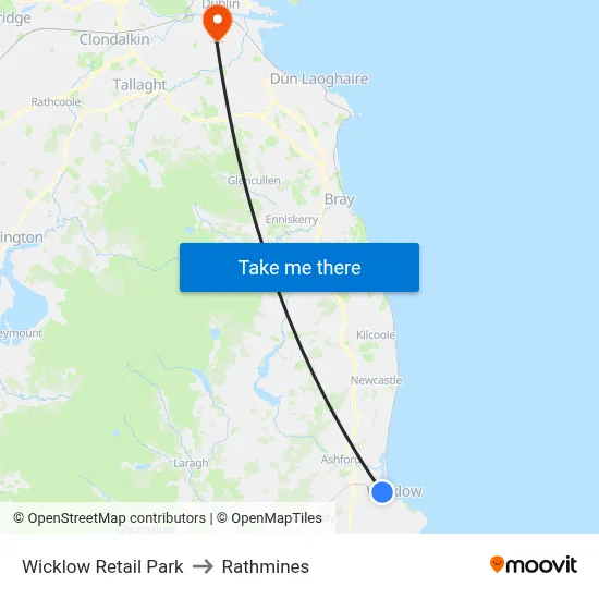 Wicklow Retail Park to Rathmines map