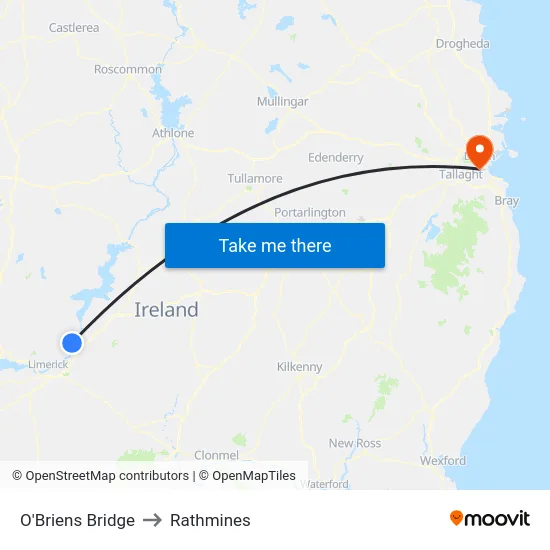 O'Briens Bridge to Rathmines map