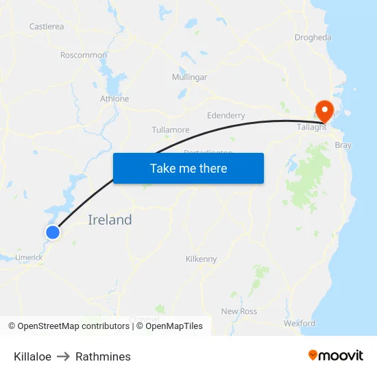 Killaloe to Rathmines map
