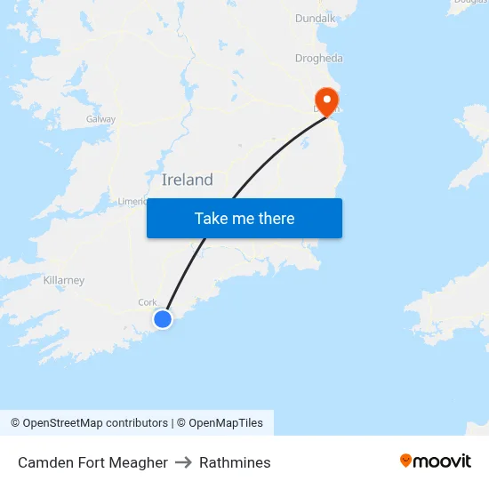 Camden Fort Meagher to Rathmines map