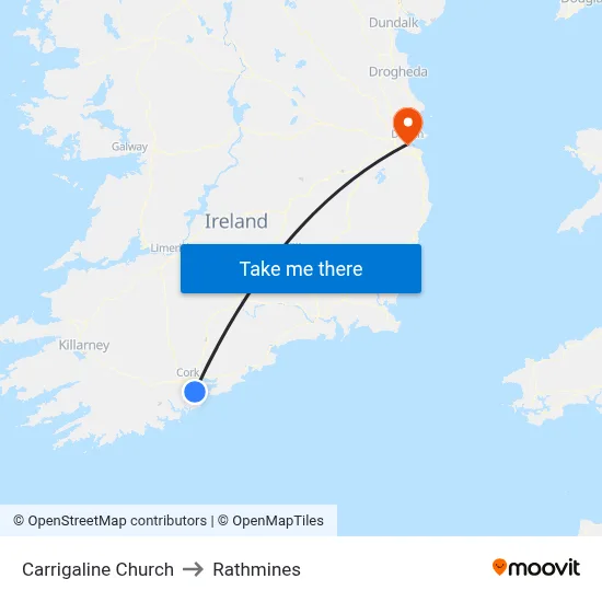 Carrigaline Church to Rathmines map