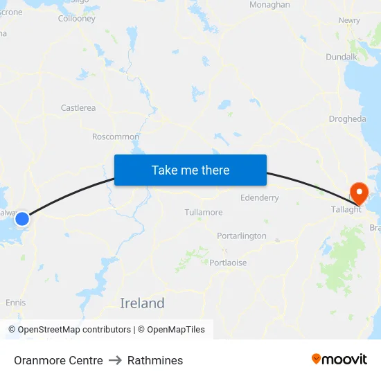 Oranmore Centre to Rathmines map