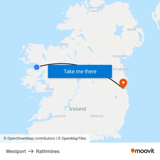 Westport to Rathmines map
