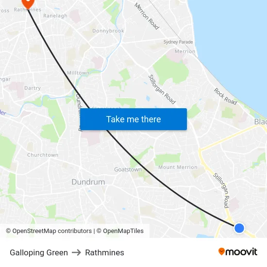 Galloping Green to Rathmines map