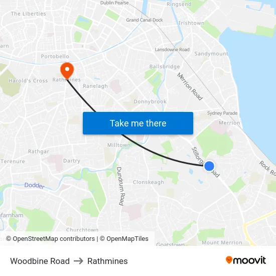 Woodbine Road to Rathmines map