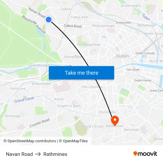 Navan Road to Rathmines map