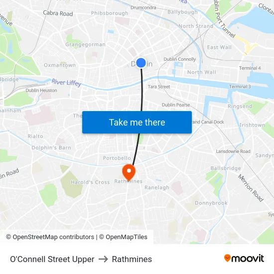 O'Connell Street Upper to Rathmines map