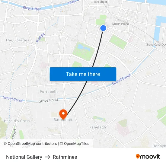 National Gallery to Rathmines map
