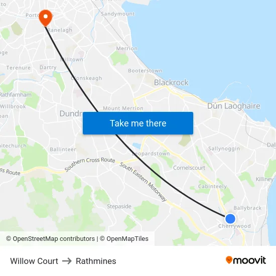 Willow Court to Rathmines map