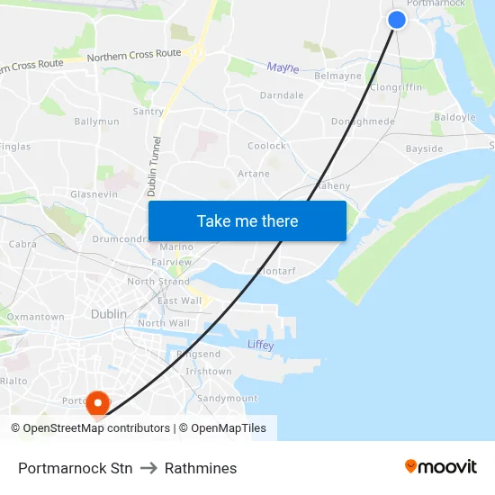 Portmarnock Stn to Rathmines map