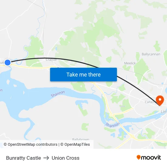 Bunratty Castle to Union Cross map