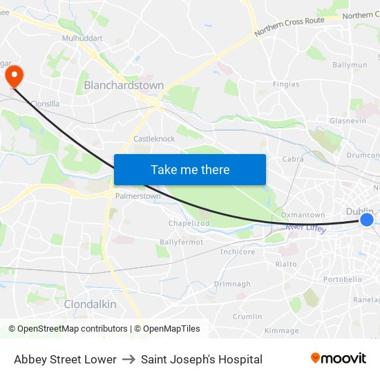 Abbey Street Lower to Saint Joseph's Hospital map