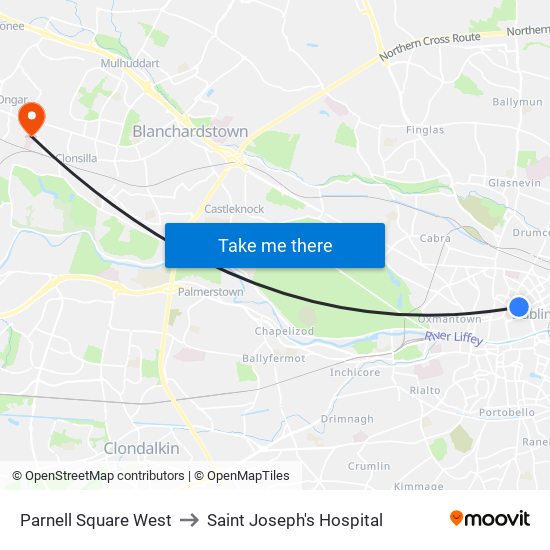 Parnell Square West to Saint Joseph's Hospital map