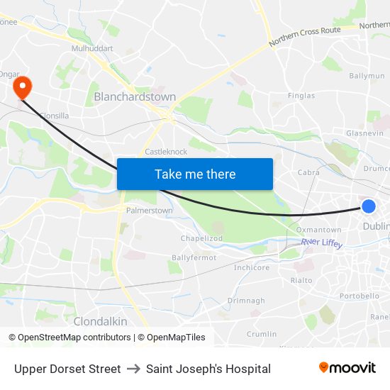 Upper Dorset Street to Saint Joseph's Hospital map