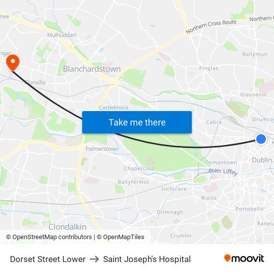 Dorset Street Lower to Saint Joseph's Hospital map