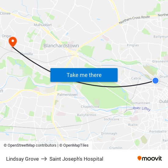 Lindsay Grove to Saint Joseph's Hospital map