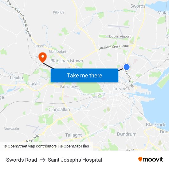 Swords Road to Saint Joseph's Hospital map