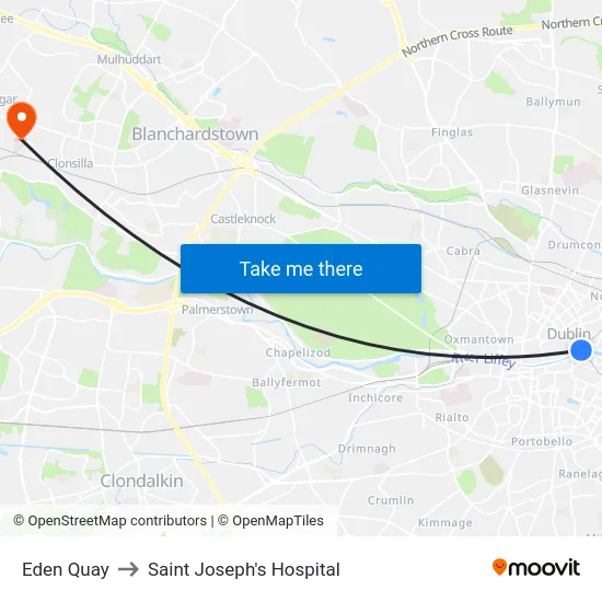 Eden Quay to Saint Joseph's Hospital map