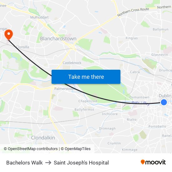 Bachelors Walk to Saint Joseph's Hospital map