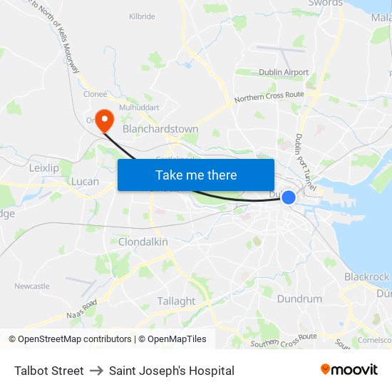 Talbot Street to Saint Joseph's Hospital map