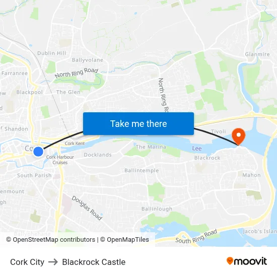Cork City to Blackrock Castle map