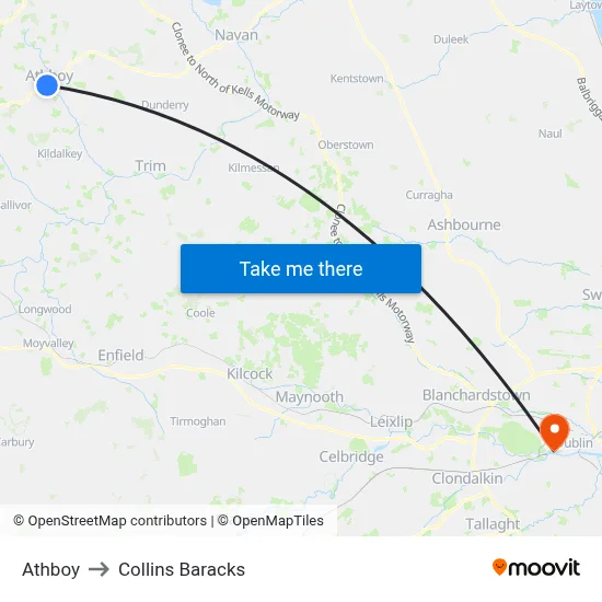 Athboy to Collins Baracks map