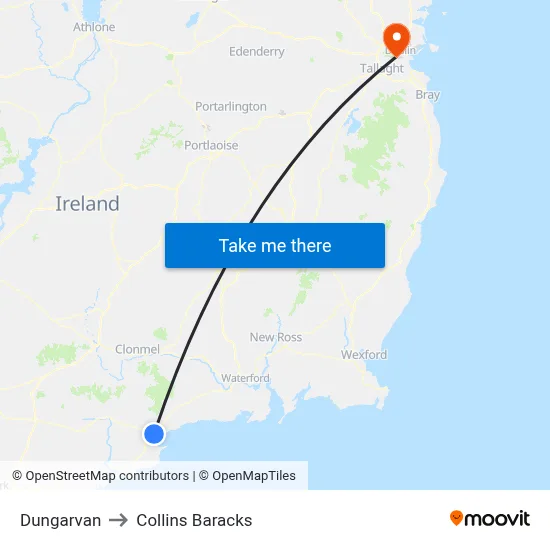 Dungarvan to Collins Baracks map