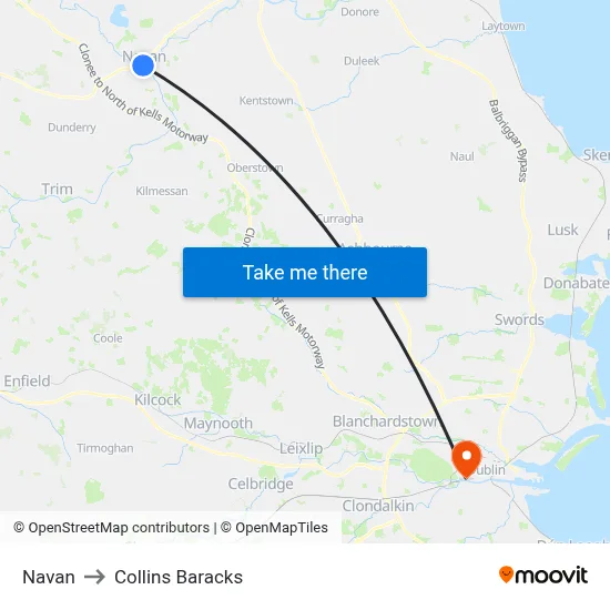 Navan to Collins Baracks map