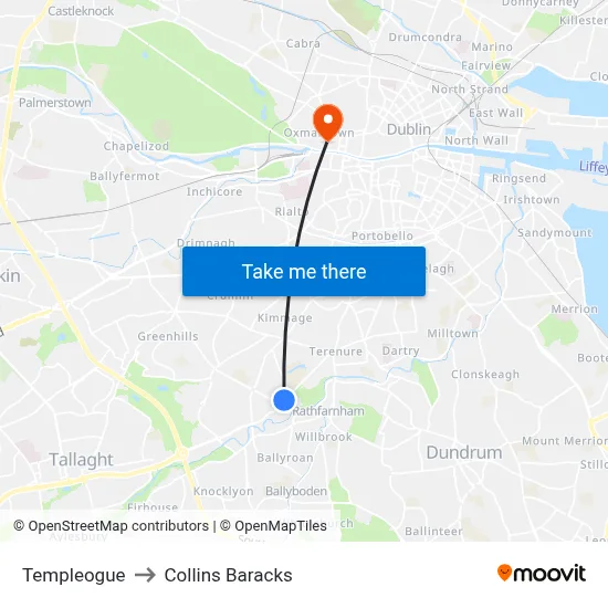 Templeogue to Collins Baracks map