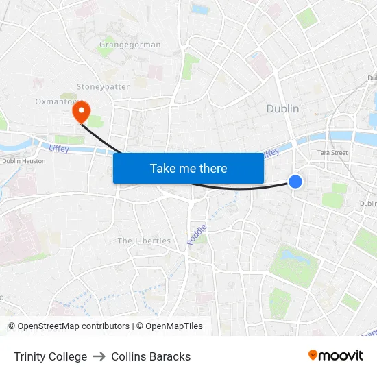 Trinity College to Collins Baracks map