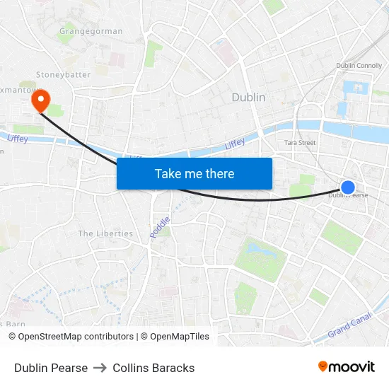 Dublin Pearse to Collins Baracks map