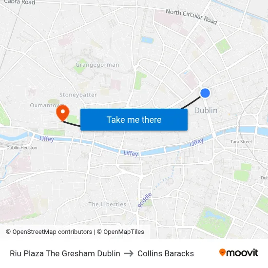 Riu Plaza The Gresham Dublin to Collins Baracks map