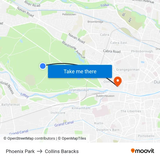 Phoenix Park to Collins Baracks map