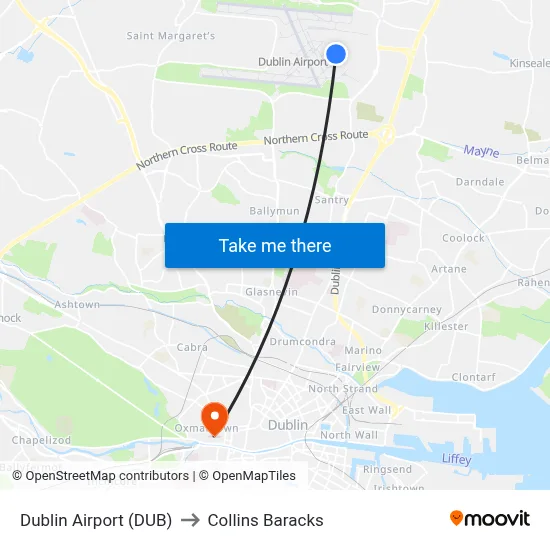 Dublin Airport (DUB) to Collins Baracks map