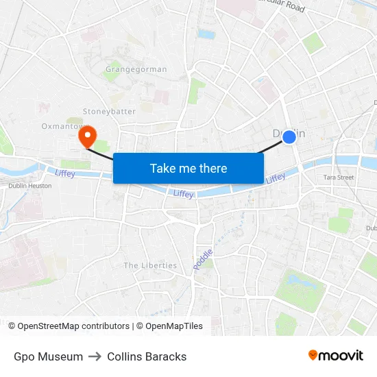 Gpo Museum to Collins Baracks map