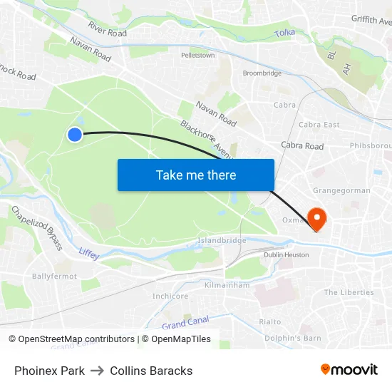 Phoinex Park to Collins Baracks map