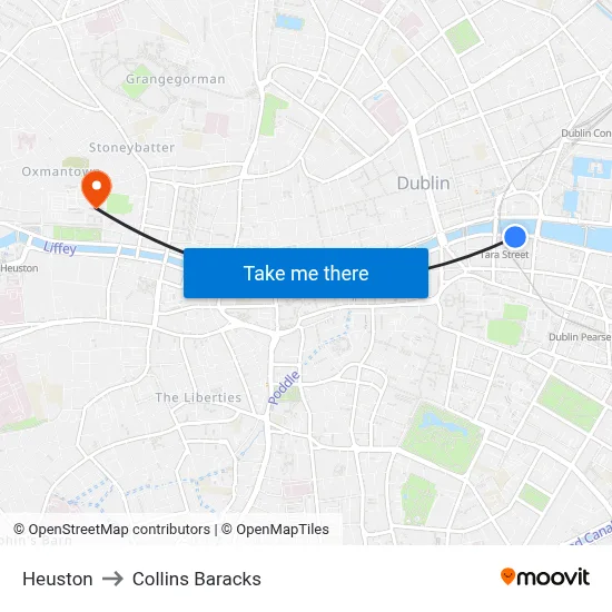 Heuston to Collins Baracks map