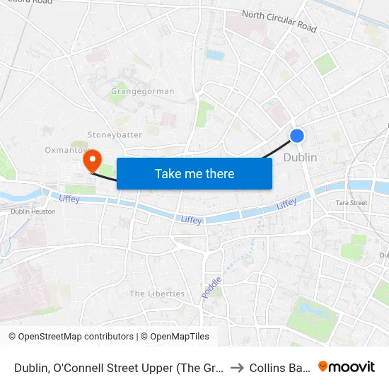 Dublin, O'Connell Street Upper (The Gresham Hotel) to Collins Baracks map