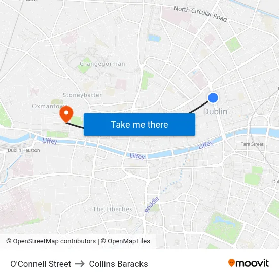 O'Connell Street to Collins Baracks map