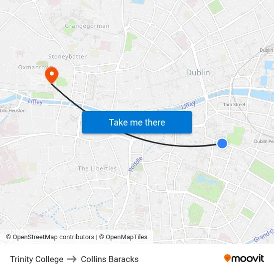 Trinity College to Collins Baracks map