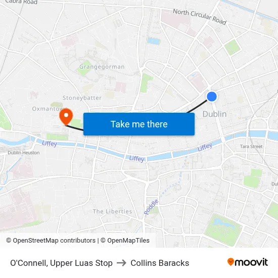 O'Connell, Upper Luas Stop to Collins Baracks map