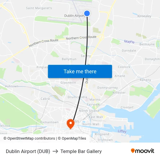 Dublin Airport (DUB) to Temple Bar Gallery map